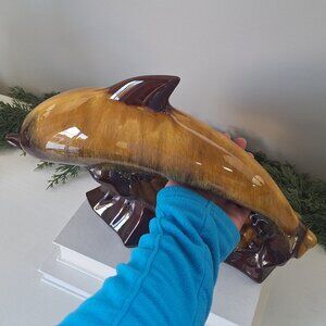 XL blue mountain pottery dolphin harvest gold BMP